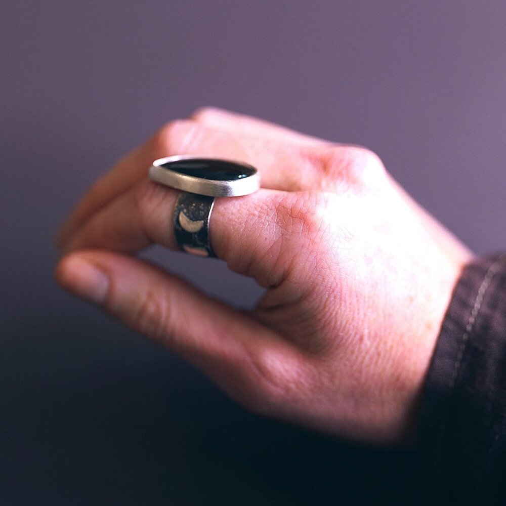 Celestial Psilomelane Statement Ring SZ 7.25 Handmade by Me Sterling Silver